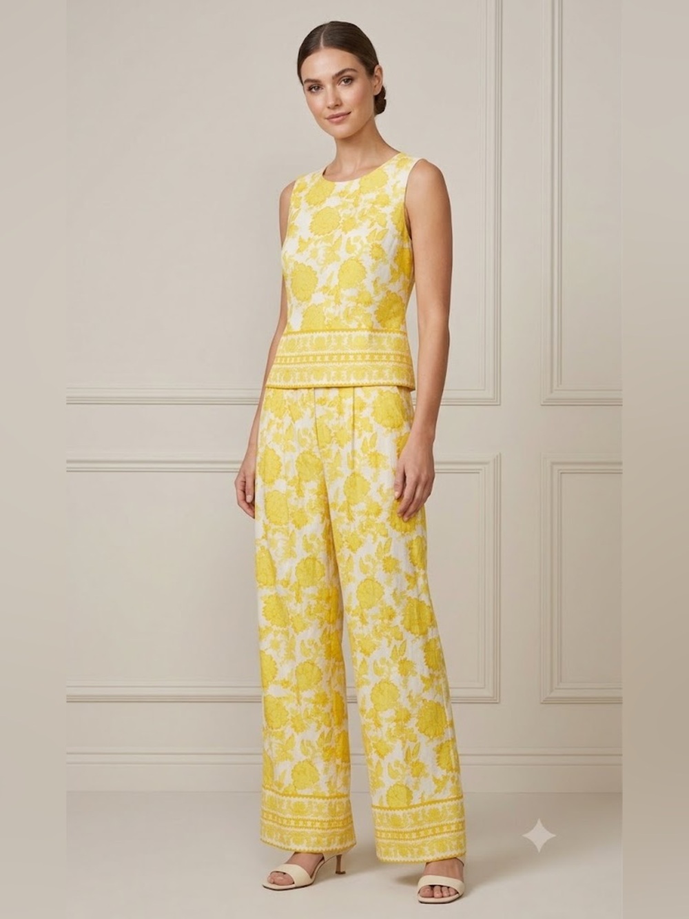 Alex Marie Yellow Floral Wide-Leg pants with top set